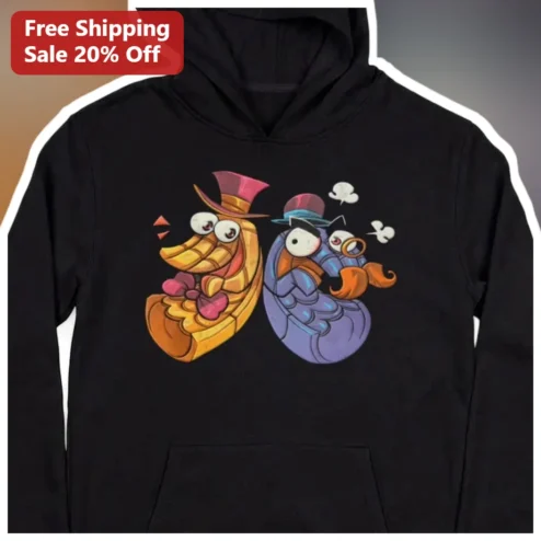 Cartoon Croissant Couple Hoodie Funny Anthropomorphic Pastry Gift for Men Women available at our Chicago, Illinois warehouse