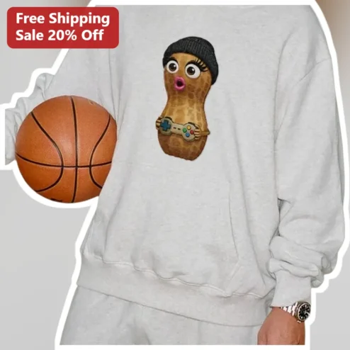 Cartoon Peanut Character Gamer Hoodie with Black Beanie and Video Game Controller