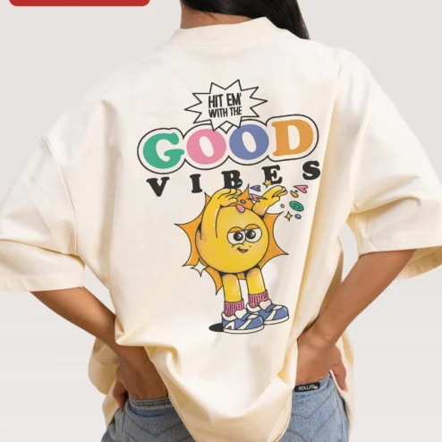 Close-up of Cartoon Sun Character Tee Retro Cute Happy Sun Graphic T-Shirt for Women Men Kids for streetwear fans in Chicago, Illinois