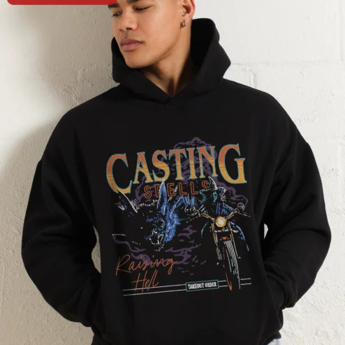 Casting Spells Raising Hell Takeout Order Hoodie Witch Biker Graphic Pullover