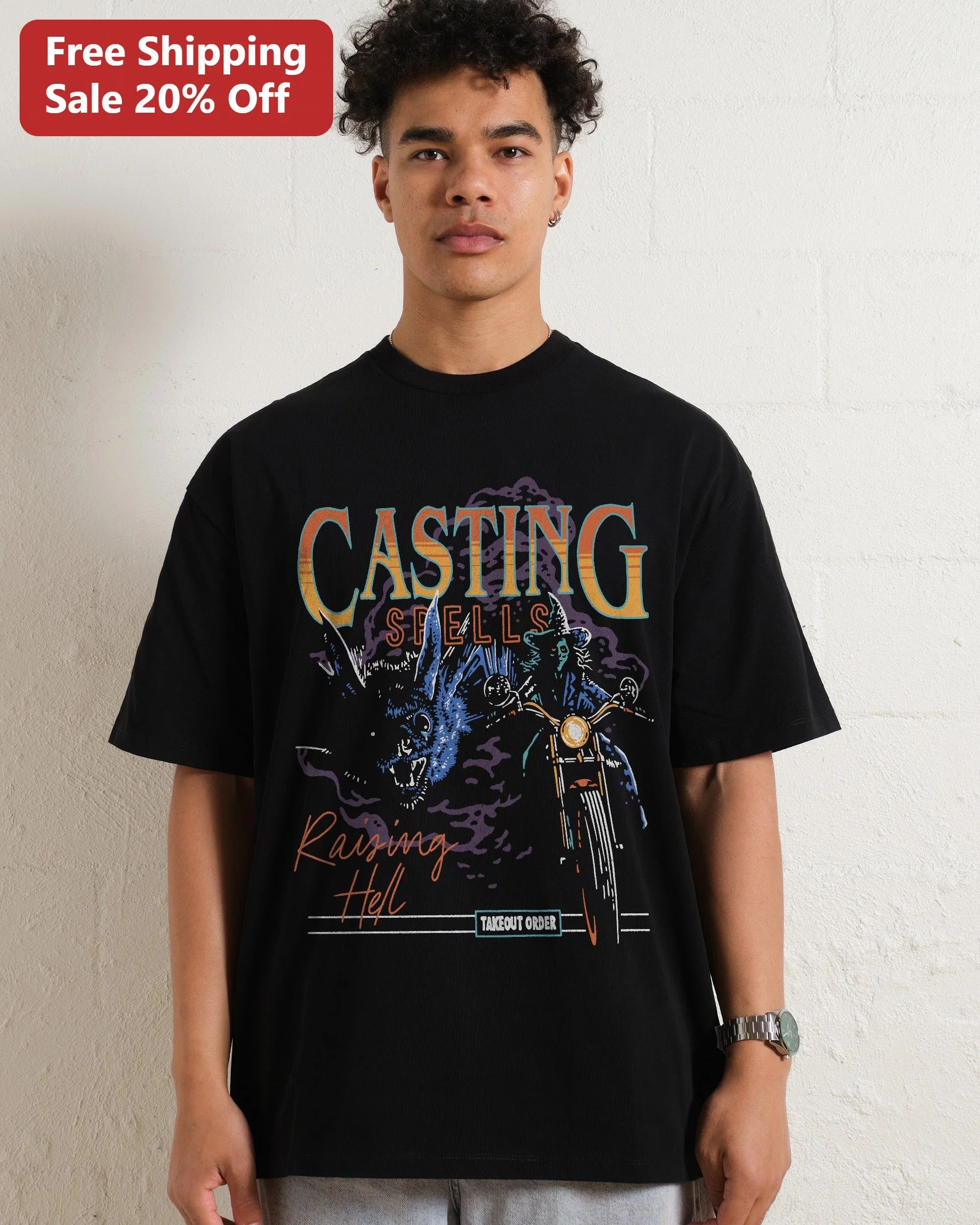 Casting Spells Raising Hell Witch Motorcycle Graphic Tee