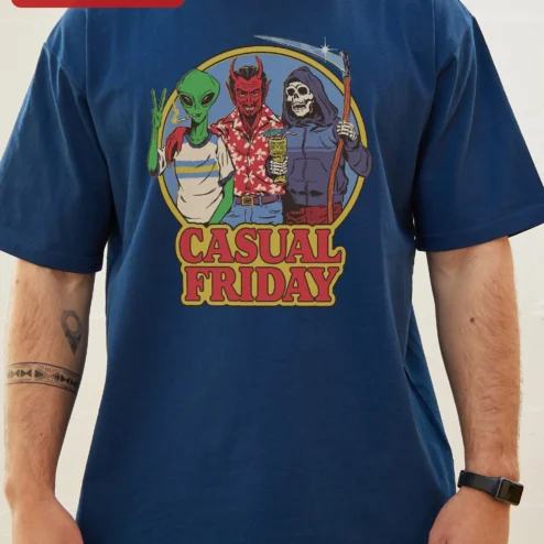 Customer in Chicago, Illinois wearing Casual Friday Alien Devil Reaper Graphic Tee Funny Office Workwear Shirt