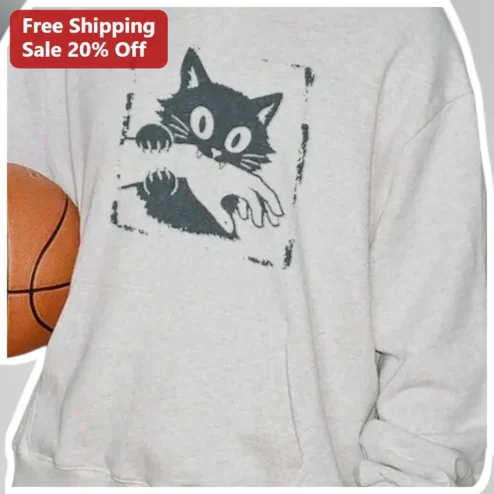 Cat Grabbing Basketball Sweatshirt Funny Hooper Gift for Men Women