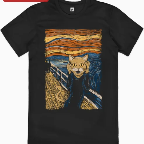 Cat The Scream Parody Art Tee Funny Edvard Munch Tabby Cat Graphic Shirt for Cat Lovers
