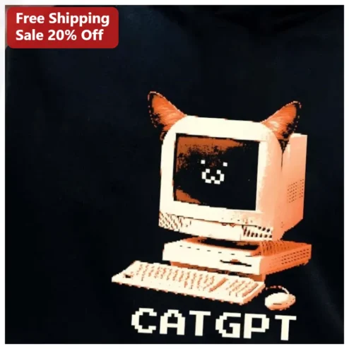 CATGPT Tee Retro Pixel Art Cat AI Computer Graphic T-Shirt for Programmers and Cat Lovers