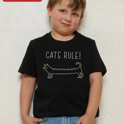 Cats Rule Kids Tee Funny Cat Lover Graphic T-Shirt for Children