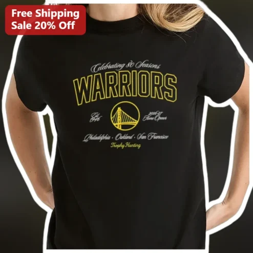 Celebrating 80 Seasons Warriors Tee Est. 1946 Philadelphia Oakland San Francisco Trophy Hunting Vint available at our Chicago, Illinois warehouse