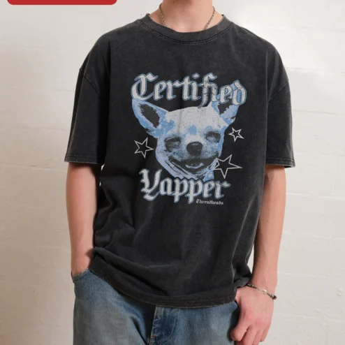 Certified Yapper Chihuahua Graphic Tee Acid Wash Streetwear Shirt