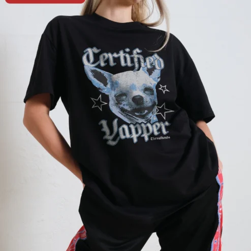 Certified Yapper Chihuahua Graphic Tee Distressed Vintage Streetwear Shirt for Dog Lovers