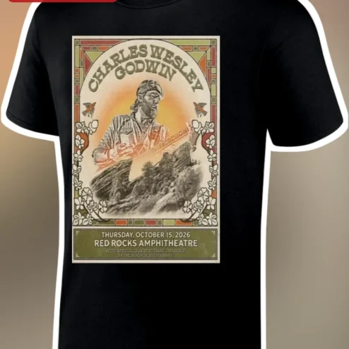 Charles Wesley Godwin Vintage Art Nouveau Guitar Graphic Tee Black Cotton Folk Rock Concert Merch Gift