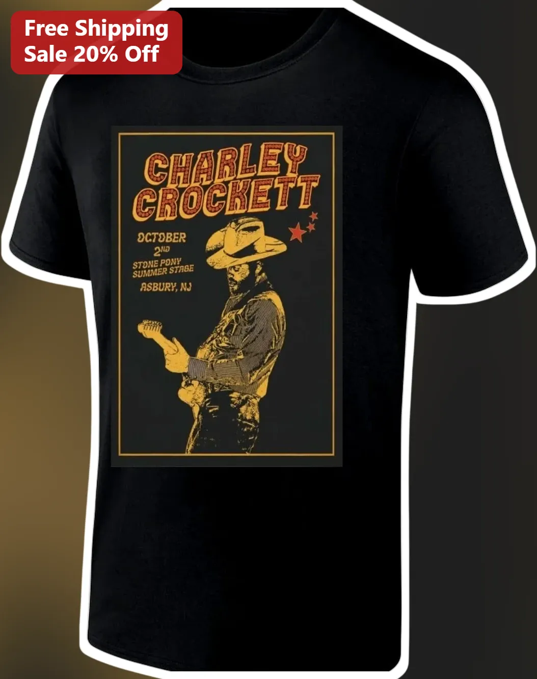Charley Crockett Stone Pony Summer Stage Asbury NJ Concert Tee