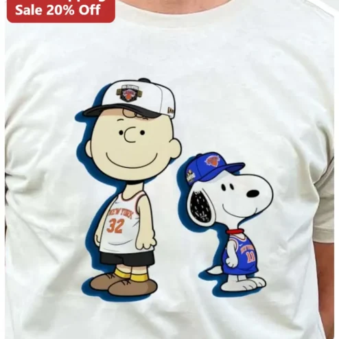 Charlie Brown and Snoopy NY Knicks Basketball Graphic Tee Peanuts Vintage Cartoon Shirt Gift for Fans
