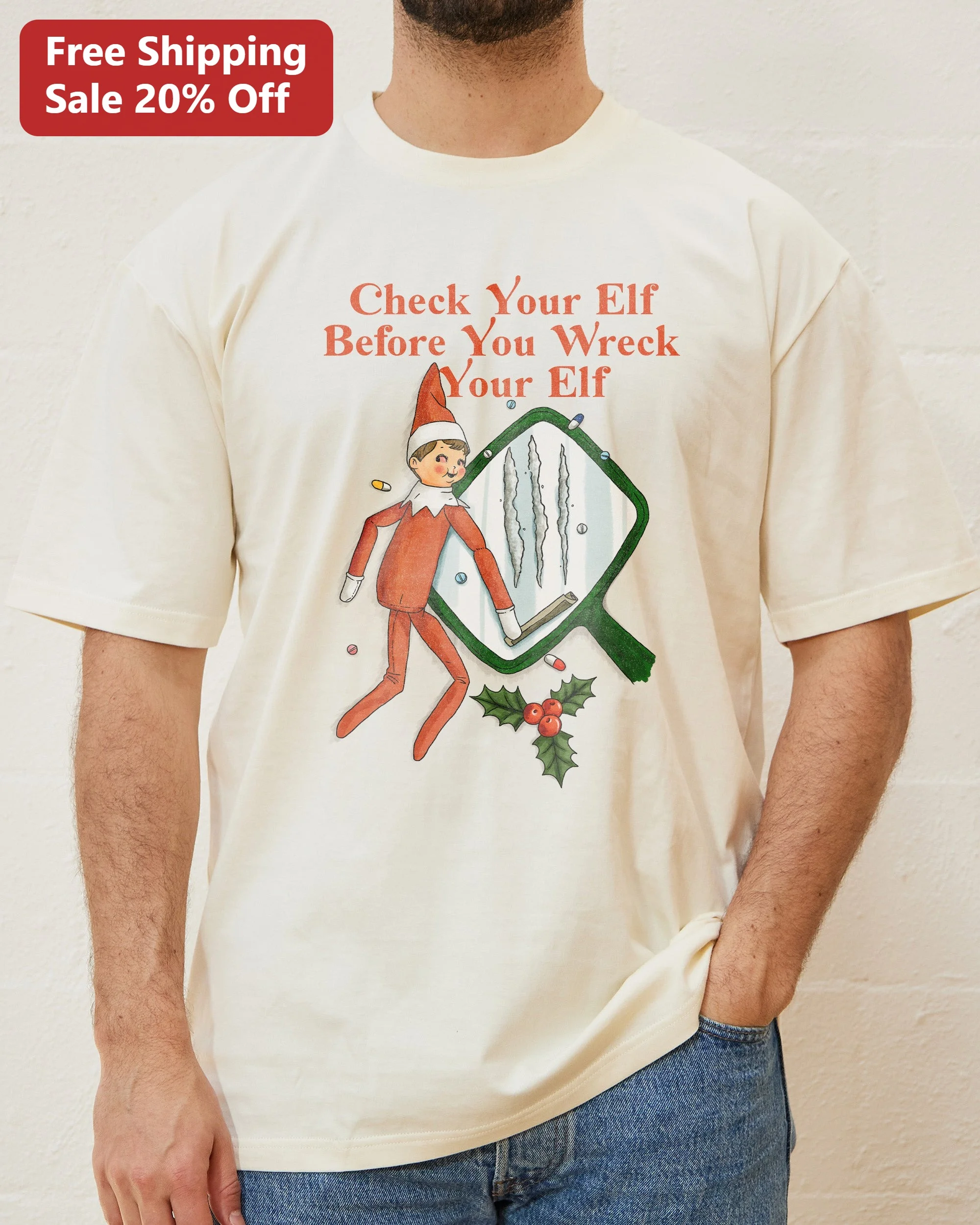 Check Your Elf Before You Wreck Your Elf Funny Christmas Pun Tee Holiday Party Gift