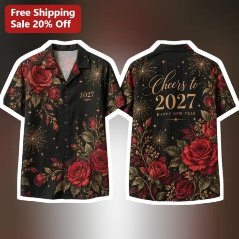 Cheers to 2027 Happy New Year Hawaiian Shirt Vintage Floral NYE Party Gift