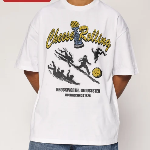 Customer in Chicago, Illinois wearing Cheese Rolling Gloucester Tee Vintage Cooper's Hill Tradition Shirt