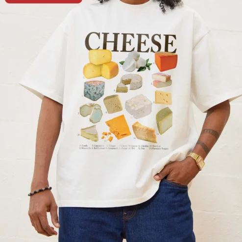 CHEESE Vintage Educational Chart Graphic Tee Funny Cheese Lover Gift for Foodies
