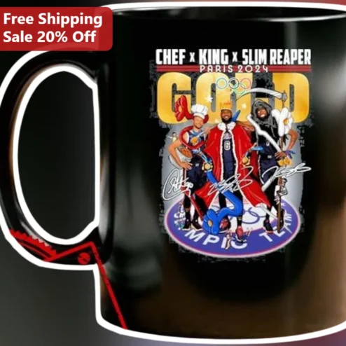 Chef x King Slim Reaper Paris 2024 Gold Mug Stephen Curry LeBron James Kevin Durant Basketball Gift