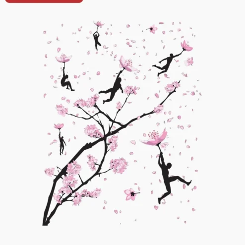 Cherry Blossom Silhouette Art Digital Art Whimsical Sakura Floral Illustration on a hanger, ready to ship from Chicago, Illinois