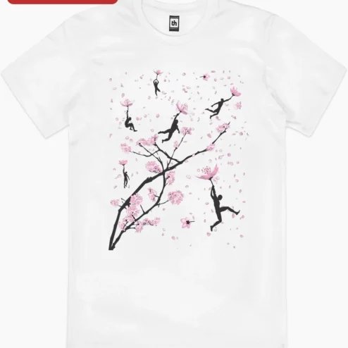 Close-up of Cherry Blossom Silhouette Art Digital Art Whimsical Sakura Floral Illustration for streetwear fans in Chicago, Illinois