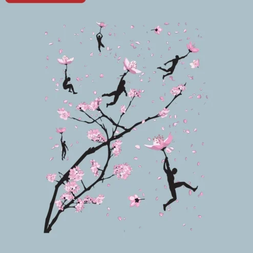 Cherry Blossom Silhouette Art Digital Art Whimsical Sakura Floral Illustration