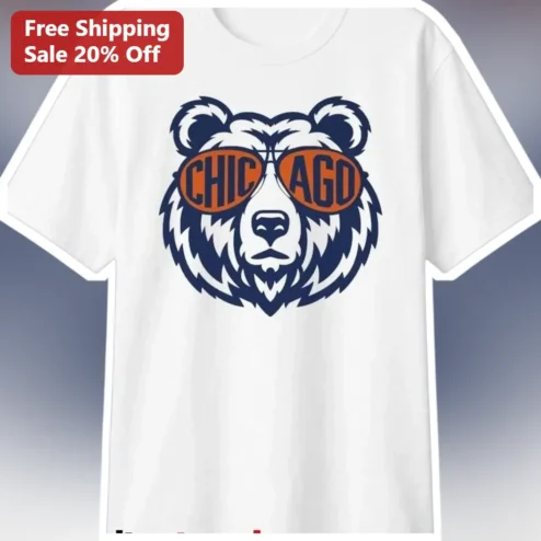 CHICAGO Bear Sunglasses Graphic Tee Chicago City Illinois Fan Shirt