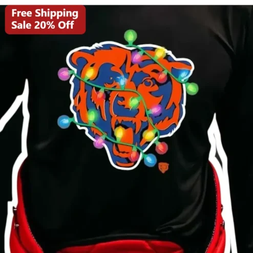 Chicago Bears Christmas Lights Tee Funny NFL Fan Holiday Graphic T-Shirt