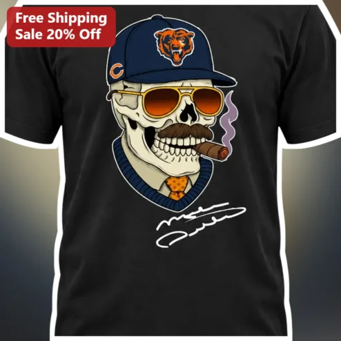 Chicago Bears Funny Skull Sunglasses Cigar Graphic Tee for Men Women NFL Fan Gift