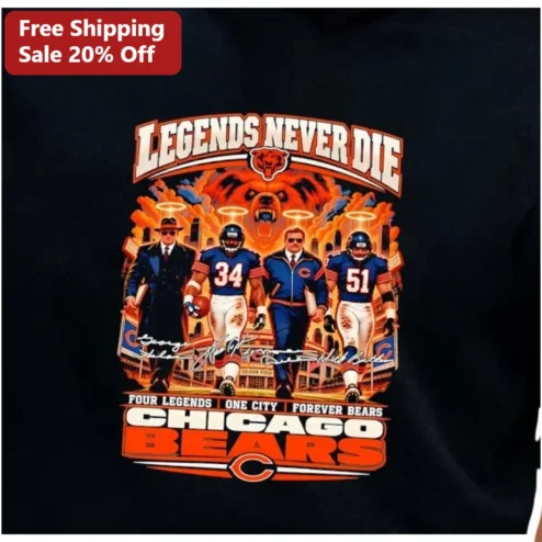 Chicago Bears Legends Never Die Four Legends One City Forever Bears Vintage Graphic Tee NFL Fan Apparel