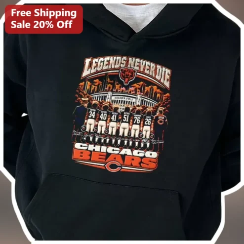 Chicago Bears Legends Never Die Hoodie Vintage NFL Fan Apparel Black Pullover