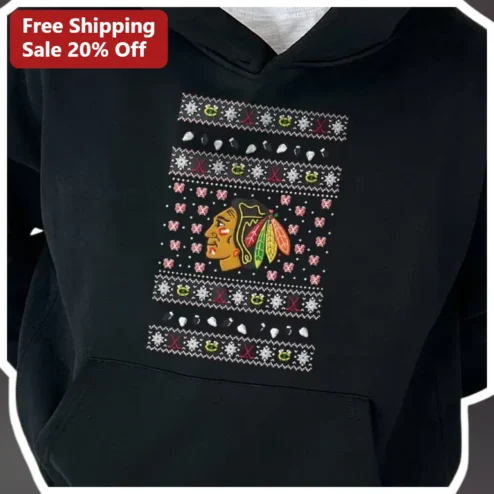Chicago Ugly Christmas Sweater Hoodie NHL Hockey Fan Holiday Gift Apparel