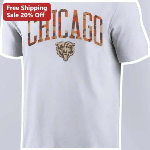 Chicago Camo Autumn Leaves Bear Head Graphic Tee Fall Sports Apparel Gift available at our Chicago, Illinois warehouse