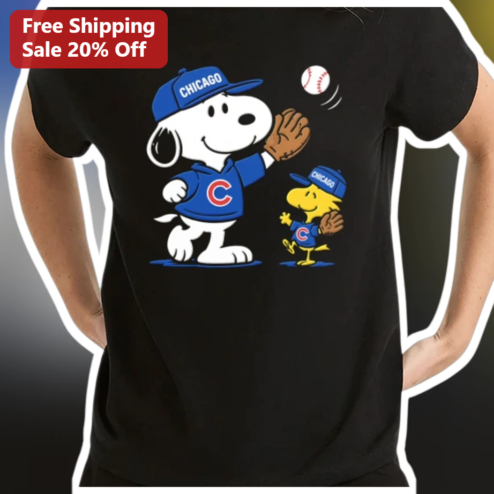 Chicago Cubs Snoopy Woodstock Baseball Tee