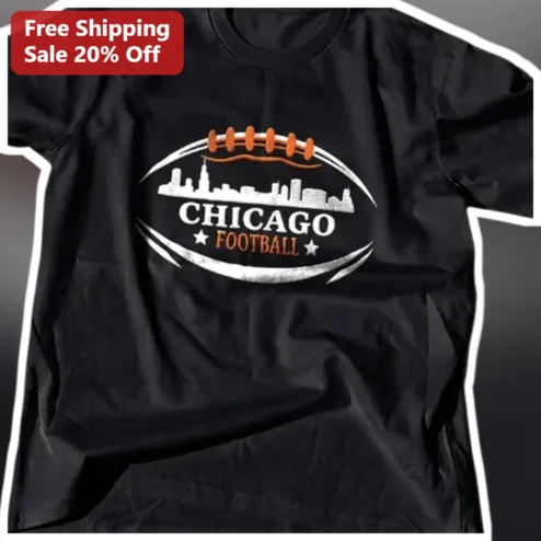 Chicago Football Vintage Skyline Graphic Tee for Men Women NFL Fans