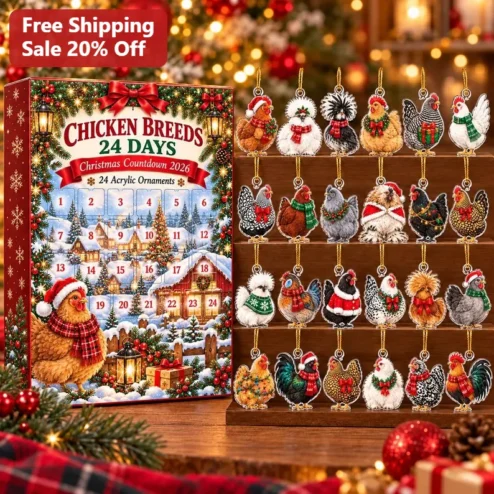 Chicken Breeds 24 Days Christmas Countdown Ornament Poultry Lover Advent Calendar Gift for Homesteaders