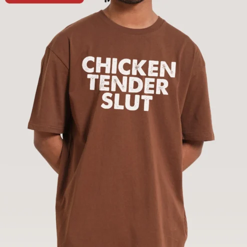Chicken Tender Slut Tee Funny Foodie Humor Graphic T-Shirt for Women on a hanger, ready to ship from Chicago, Illinois