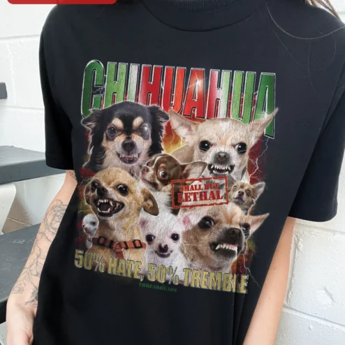 Close-up of Chihuahua Small But Lethal Funny Dog Lover Tee Gift for Chihuahua Owners for streetwear fans in Chicago, Illinois