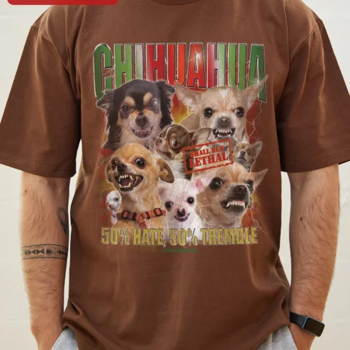 Customer in Chicago, Illinois wearing Chihuahua Small But Lethal Funny Dog Lover Tee Gift for Chihuahua Owners