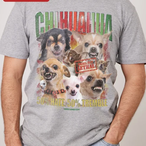 Customer in Chicago, Illinois wearing Chihuahua Small But Lethal Funny Dog Lover Tee Gift for Chihuahua Owners
