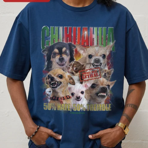 Close-up of Chihuahua Small But Lethal Funny Dog Lover Tee Gift for Chihuahua Owners for streetwear fans in Chicago, Illinois