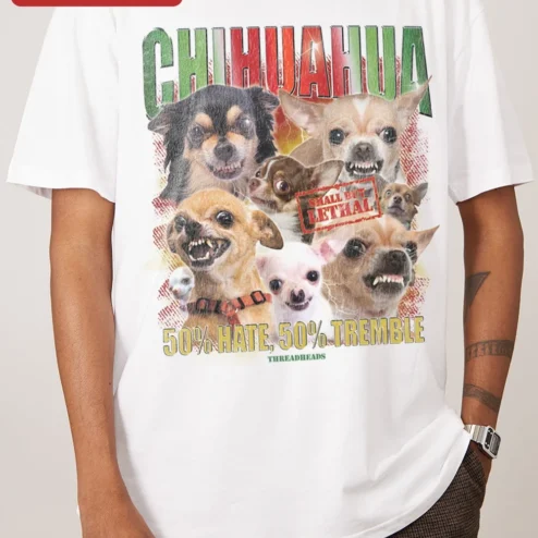 Customer in Chicago, Illinois wearing Chihuahua Small But Lethal Funny Dog Lover Tee Gift for Chihuahua Owners