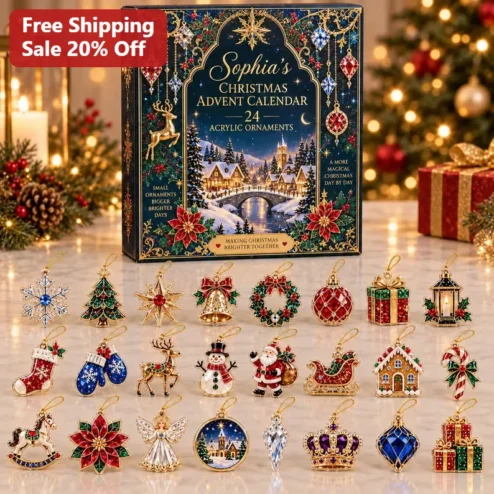 Christmas Advent Calendar Acrylic Ornament Set Personalized Holiday Countdown Gift for Kids Family