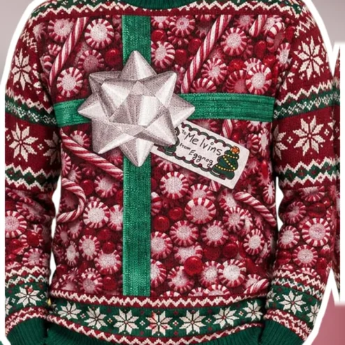 Christmas Candy Gift Bow Sweater Personalized Ugly Holiday Knit with Custom Name Tag