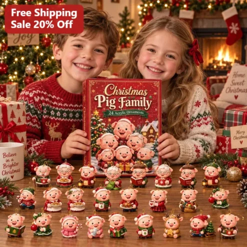 Christmas Pig Family Ornament Set of 24 Acrylic Holiday Tree Decorations for Kids and Pig Lovers