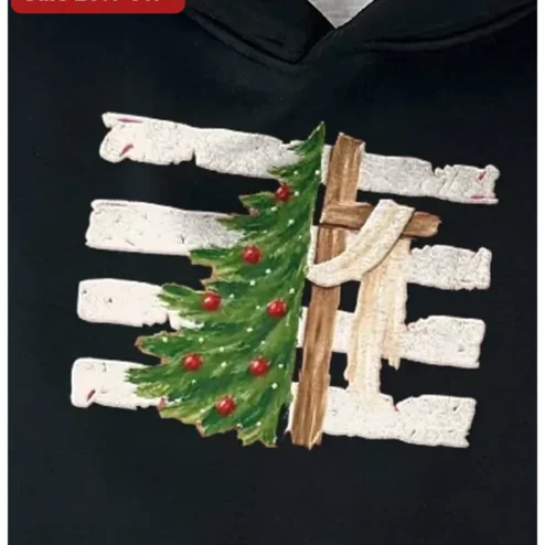 Christmas Tree Cross Religious Design Hoodie Christian Faith Holiday Gift for Men Women