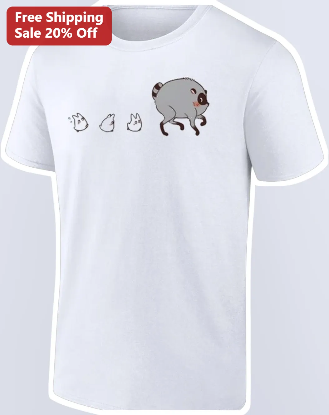 Chubby Raccoon and Rabbits Graphic Tee Cute Cartoon Animal Shirt for Women Men Gift