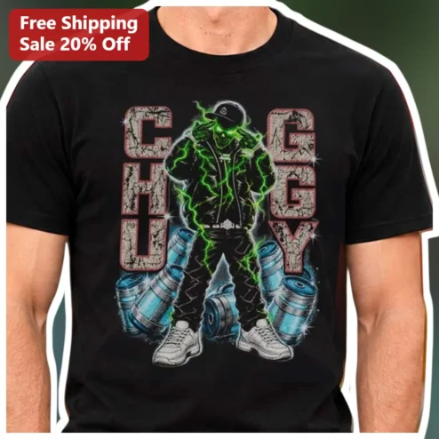 CHUG GUY Skeleton Beer Chugger Graphic Tee Funny Halloween Party Shirt for Men