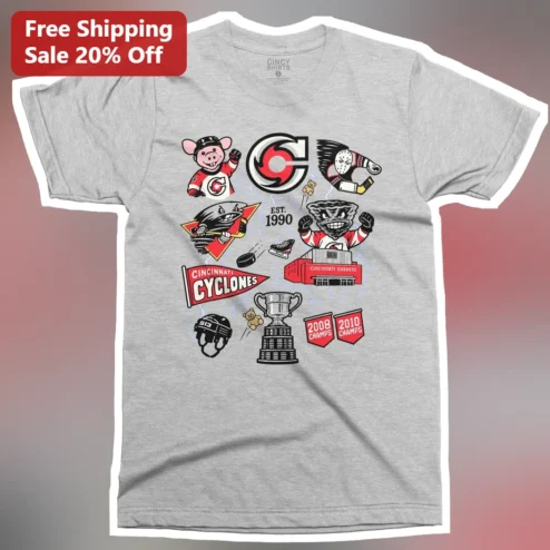 Cincinnati Cyclones Est. 1990 Vintage Hockey Logo Collage Tee