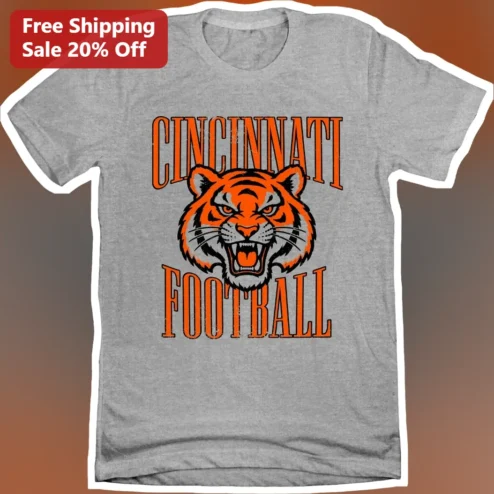 Cincinnati Football Vintage Tiger Graphic Tee Retro Bengals Fan Shirt