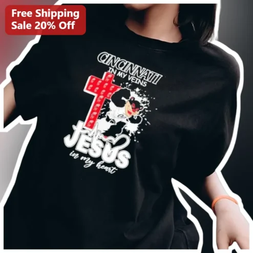 Cincinnati In My Veins Jesus In My Heart Tee Mr Redlegs Christian Baseball Fan Gift