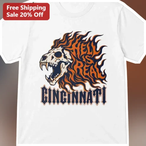 Cincinnati Lion Skull Flame Gothic Tee Vintage Biker Streetwear Shirt